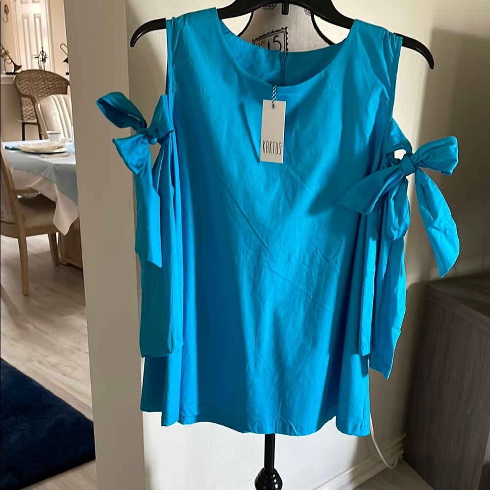 Blue Women's Top with Bow Details